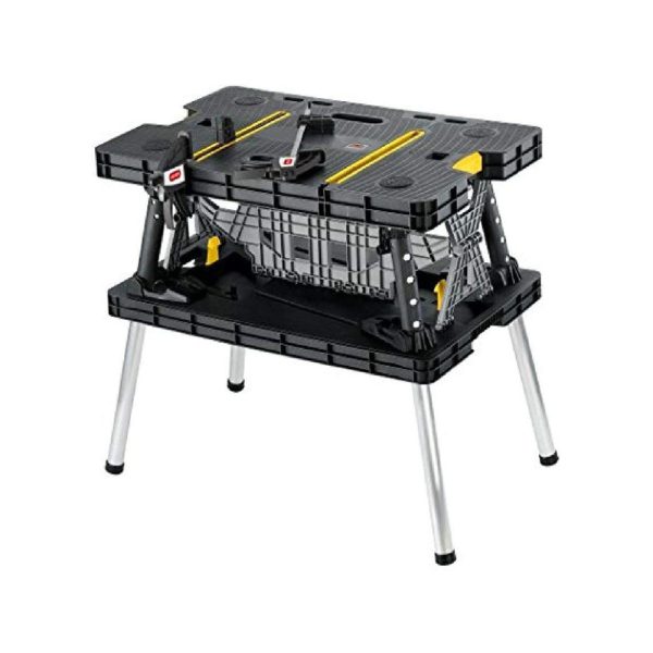 Keter Folding Portable Workbench Sawhorse with 2 12 Clamps Black and Yellow